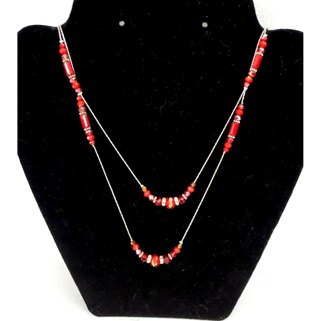 Ali Khan Necklace Red Station Faceted Beads Rondelle Rhinestones 48